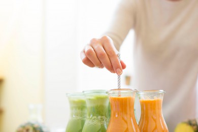 Each juice is freshly prepared with fruit and vegetables from an organic farm in Inverness